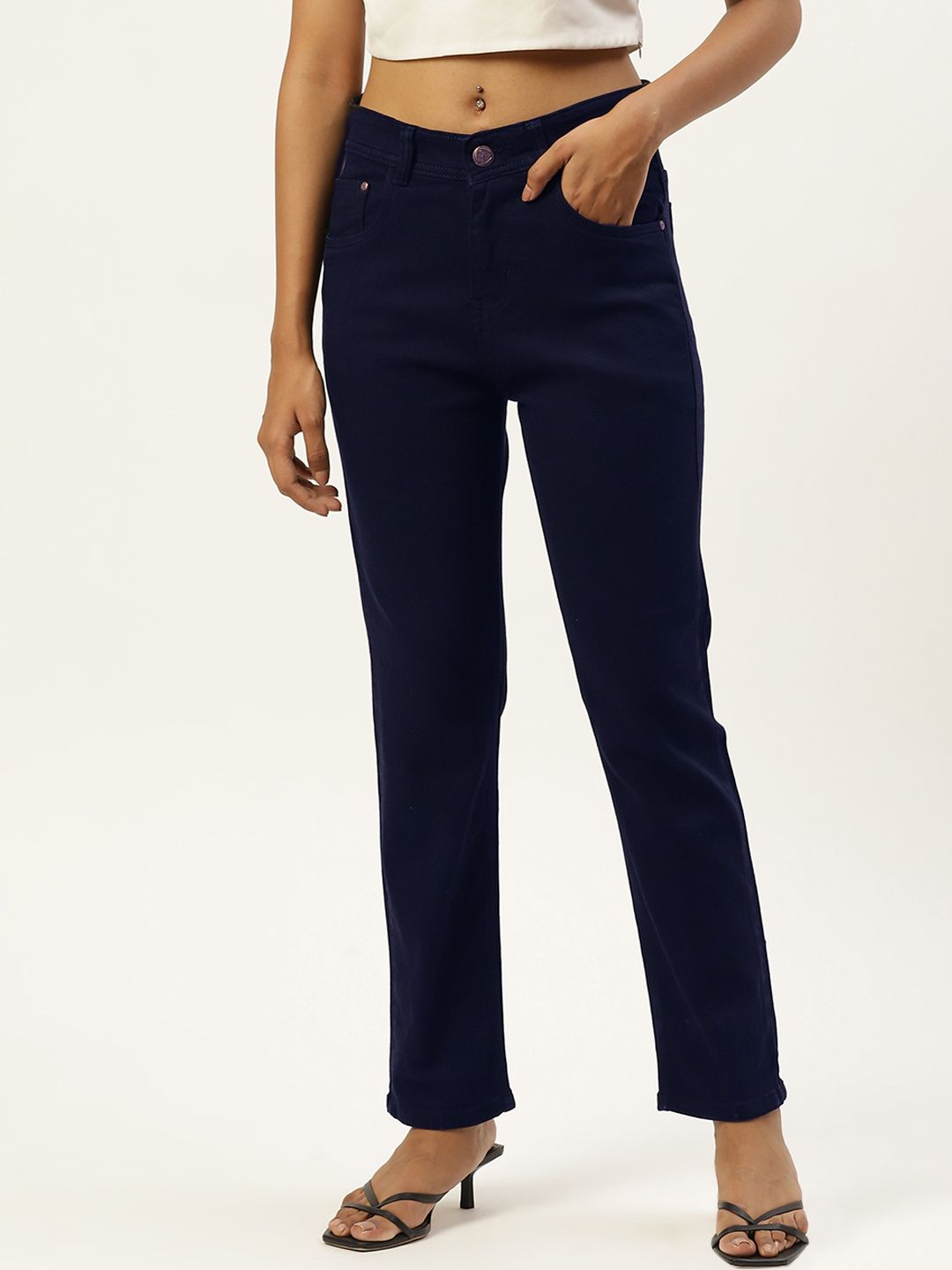 PARIS HAMILTON Women Navy Blue Regular Fit High-Rise Stretchable Jeans Price in India