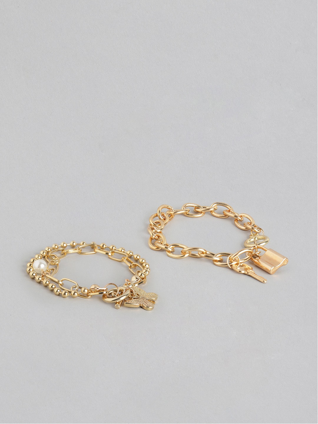 Jewels Galaxy Women Set of 2 Gold-Plated Link Bracelet Price in India