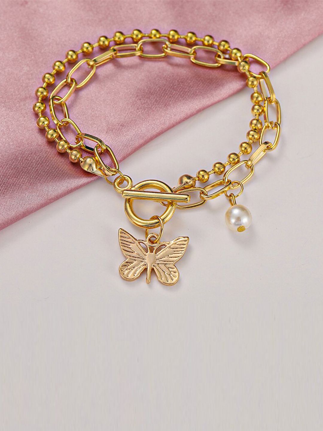 Jewels Galaxy Women Gold-Plated Butterfly Inspired Link Bracelet Price in India