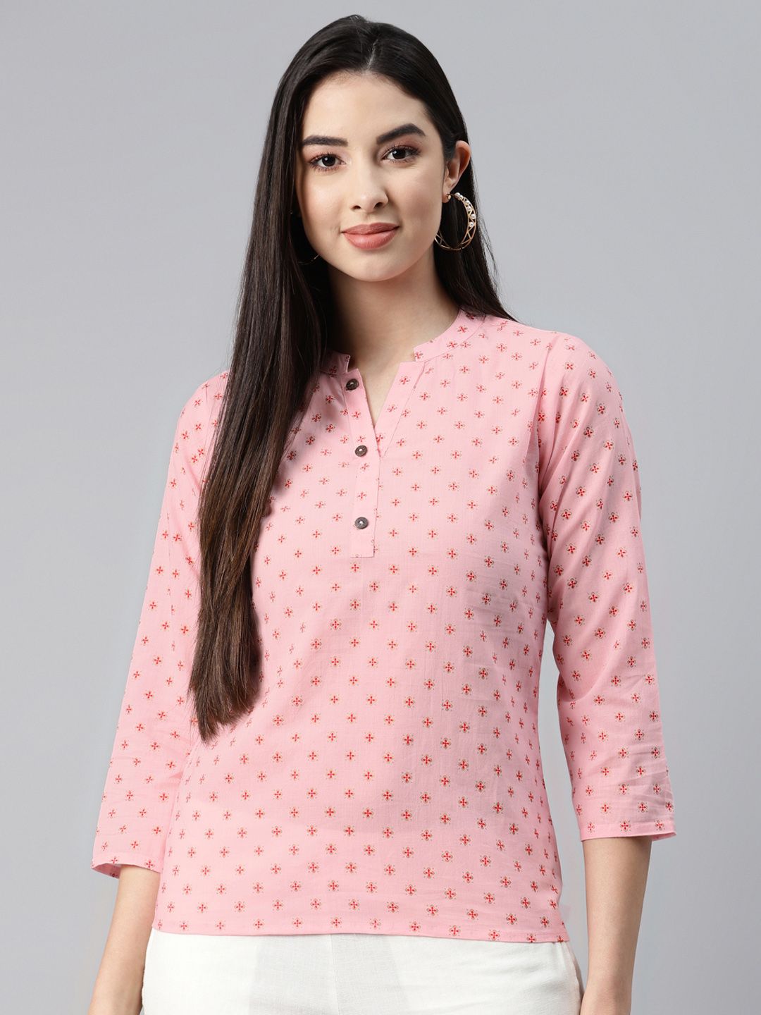 MALHAAR Pink Ethnic Motifs Printed Cambric Kurti