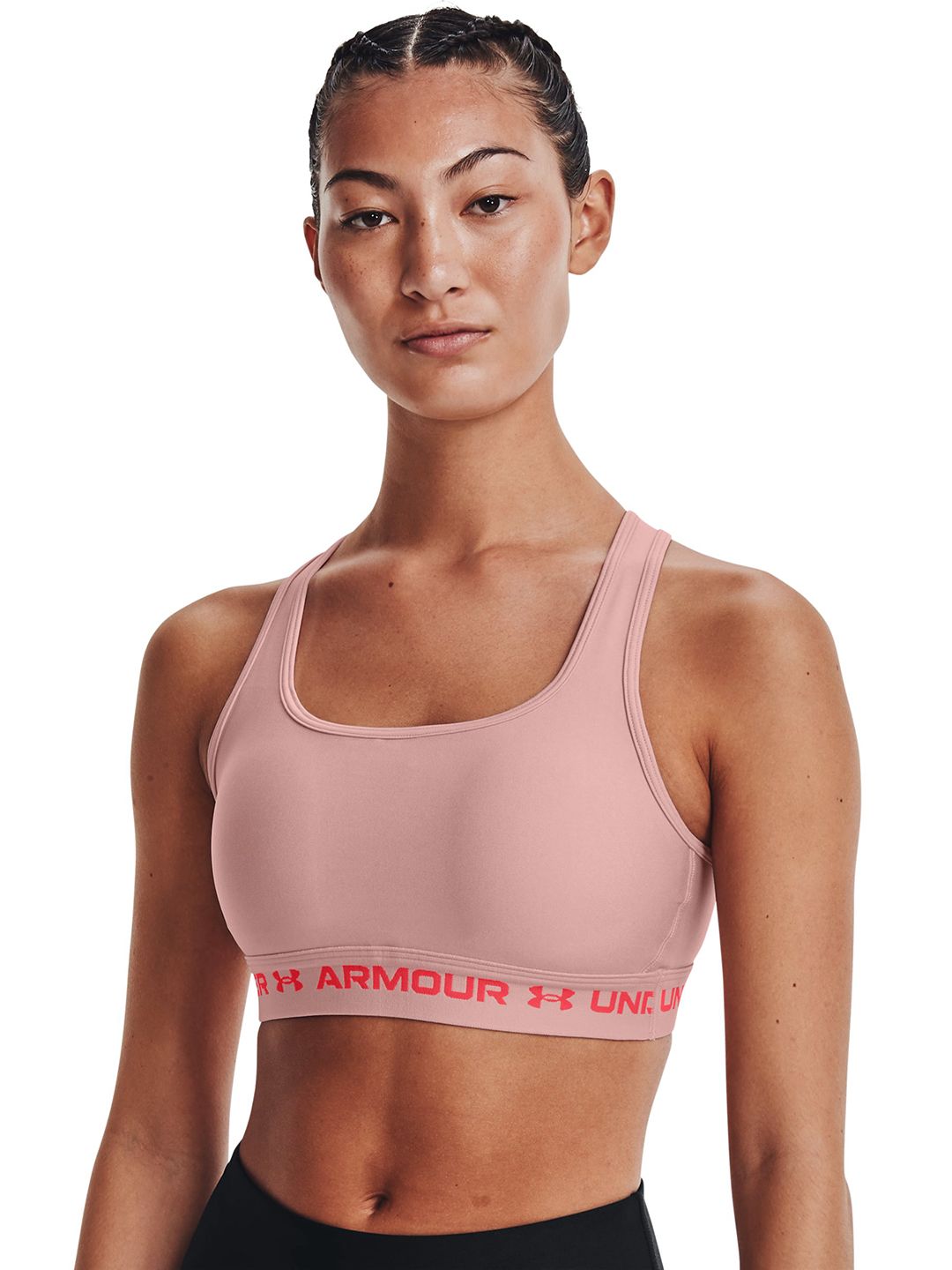 UNDER ARMOUR Women Pink Mid Heather Crossback Lightly Padded Full Coverage Sports Bra Price in India