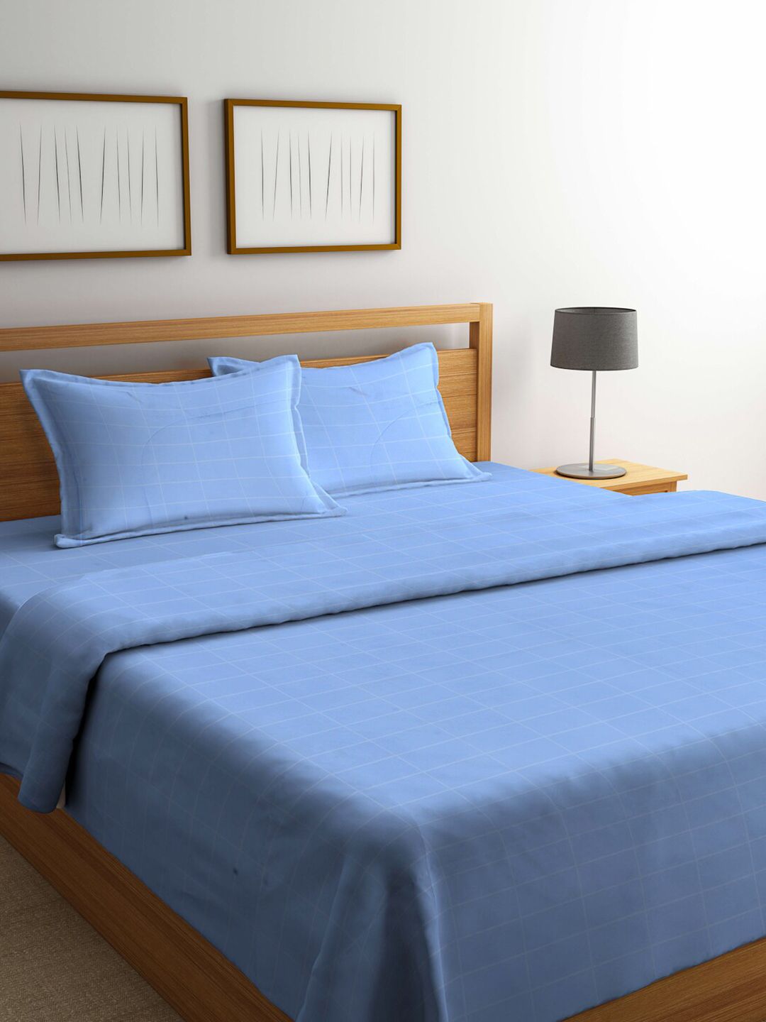 Arrabi Blue 550 GSM Double Bed Checked Mild Winter Comforter Price in India