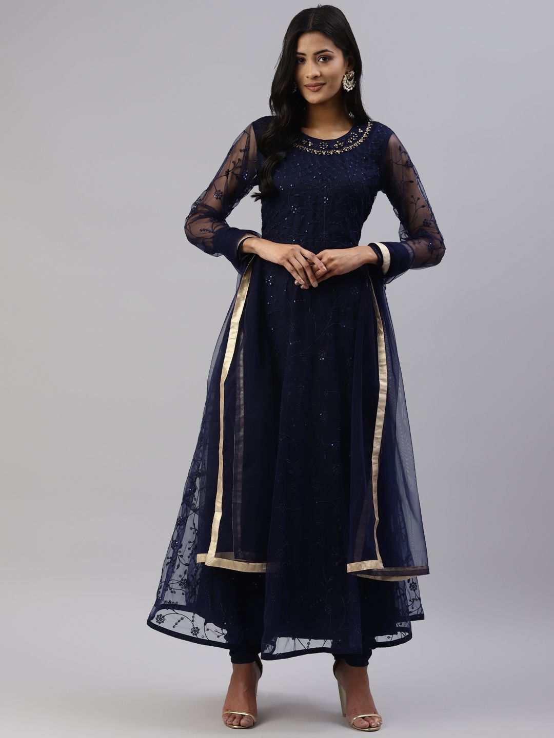 Readiprint Fashions Women Blue Embroidered Unstitched Dress Material Price in India