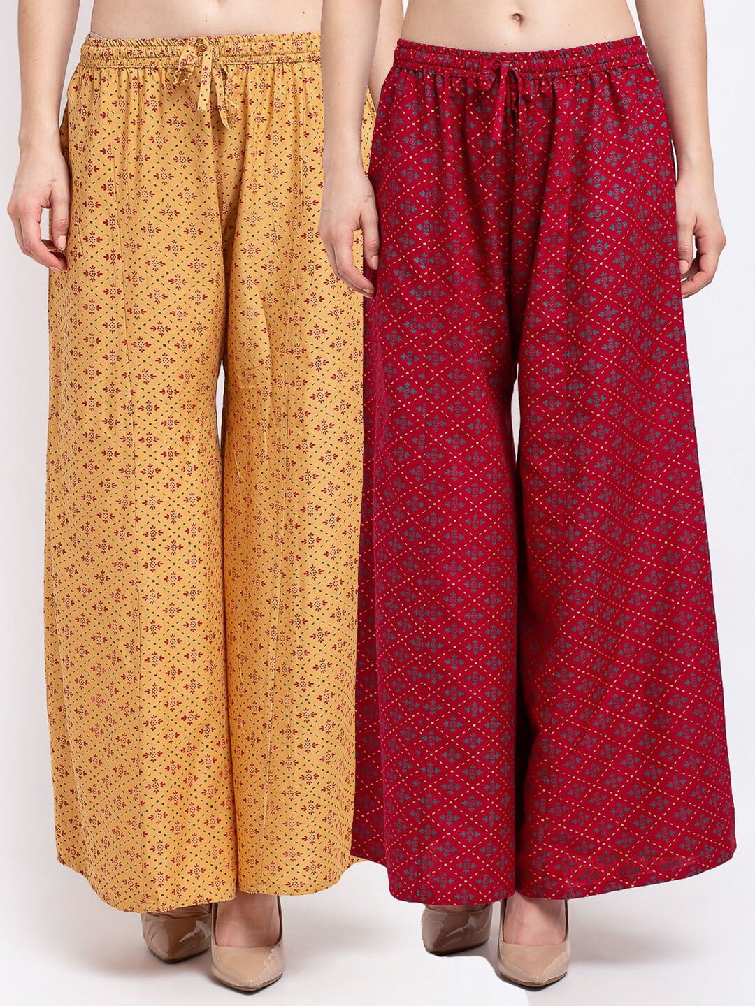 Jinfo Women Beige & Maroon Pack Of 2 Floral Printed Flared Fit Palazzos Price in India