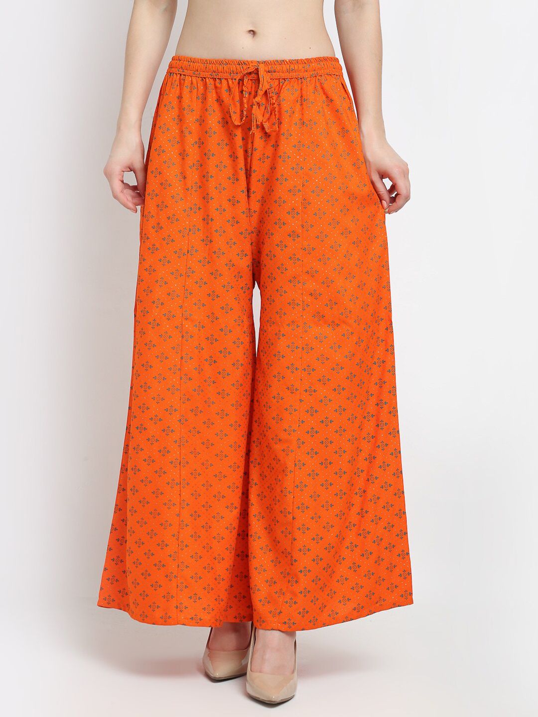 Jinfo Women Orange Printed Flared Ethnic Palazzos Price in India