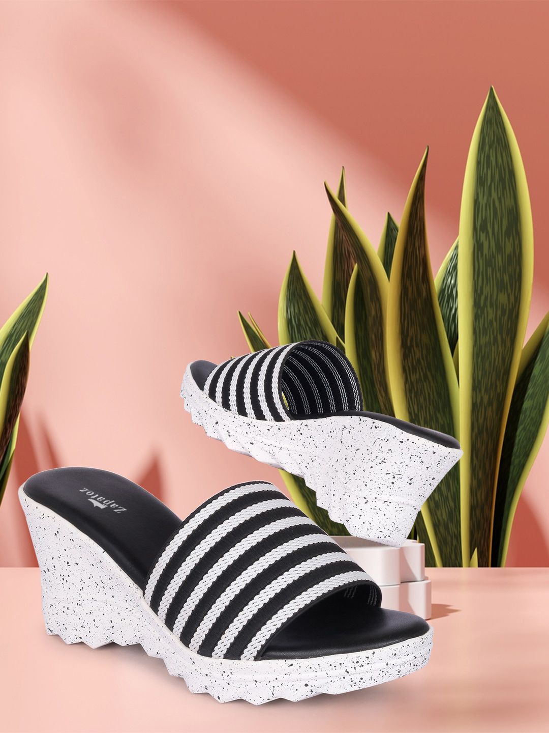 ZAPATOZ Women Black Striped PU Wedges Price in India