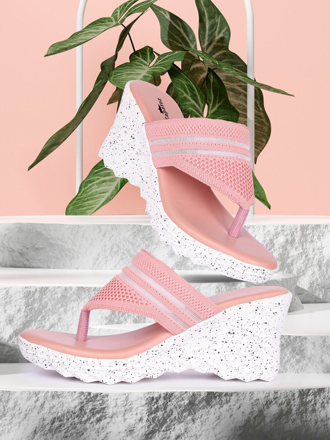 ZAPATOZ Pink PU Open Toe Wedges Price in India