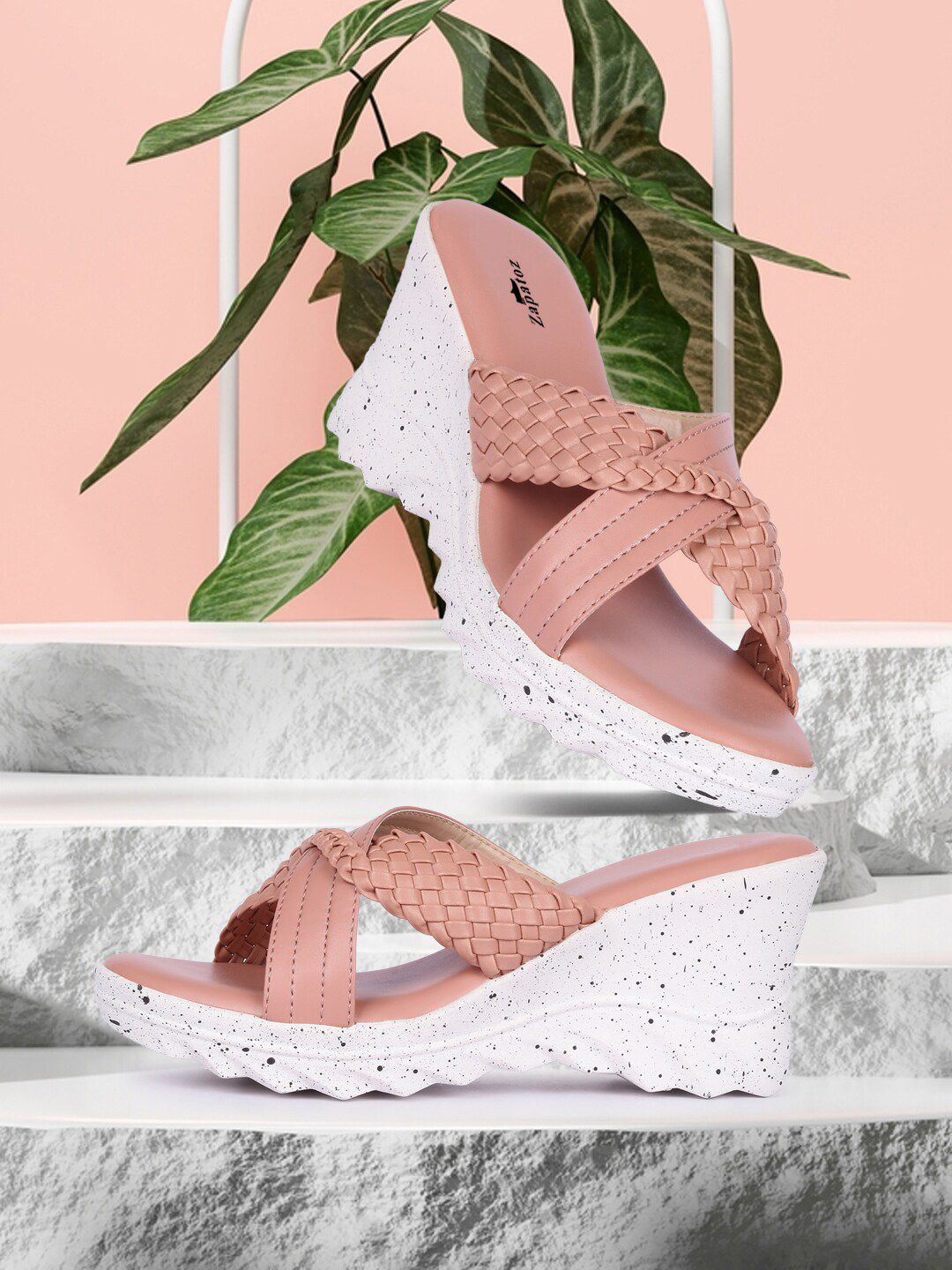 ZAPATOZ Pink PU Wedge Sandals Price in India