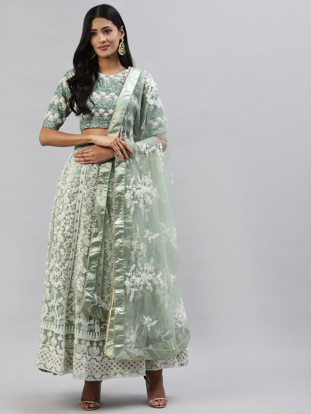 Readiprint Fashions Green Semi-Stitched Lehenga & Unstitched Blouse With Dupatta Price in India