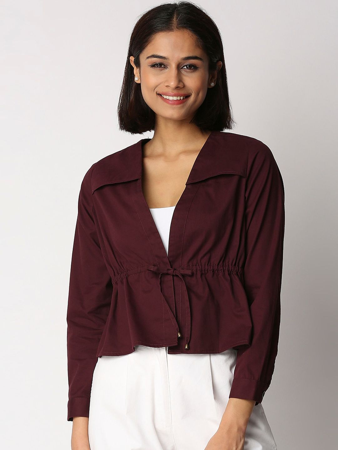 20Dresses Women Maroon Crop Tailored Jacket Price in India