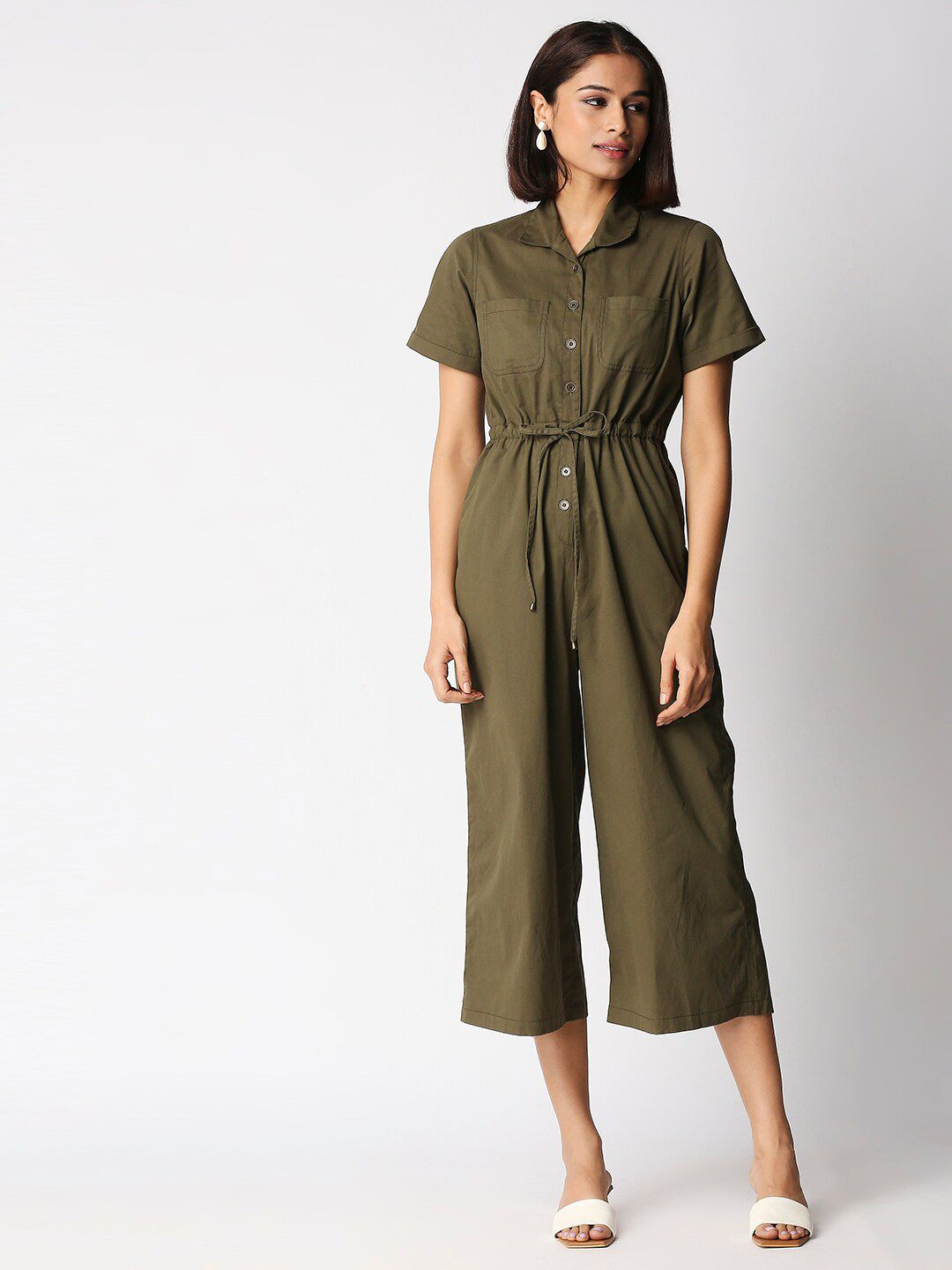 20Dresses Women Green Solid Culotte Jumpsuit Price in India