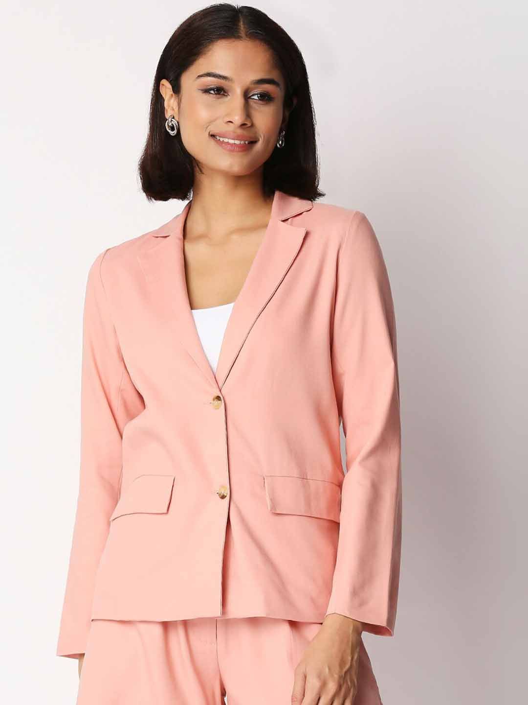 20Dresses Women Pink Solid Single-Breasted Comfort-Fit Casual Blazer Price in India