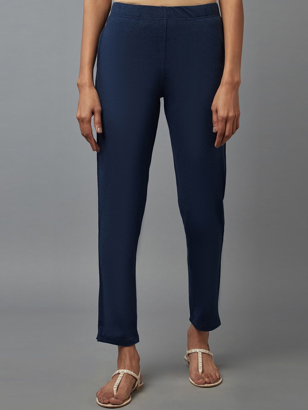 elleven Women Blue Solid Original Regular-Fit Trousers Price in India