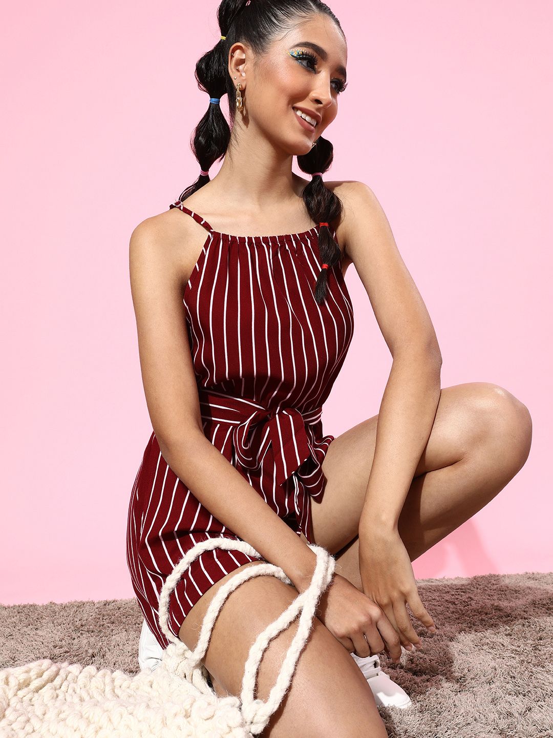 STALK Women Charming Maroon Striped Playsuit Price in India