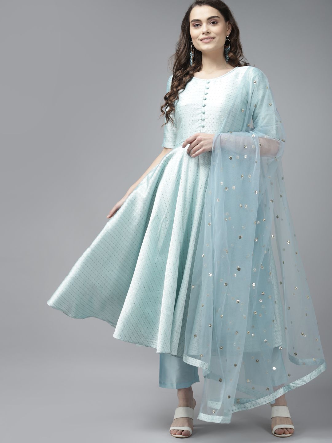 PANIT Women Blue Ethnic Motifs Embroidered Kurta with Trousers & Dupatta