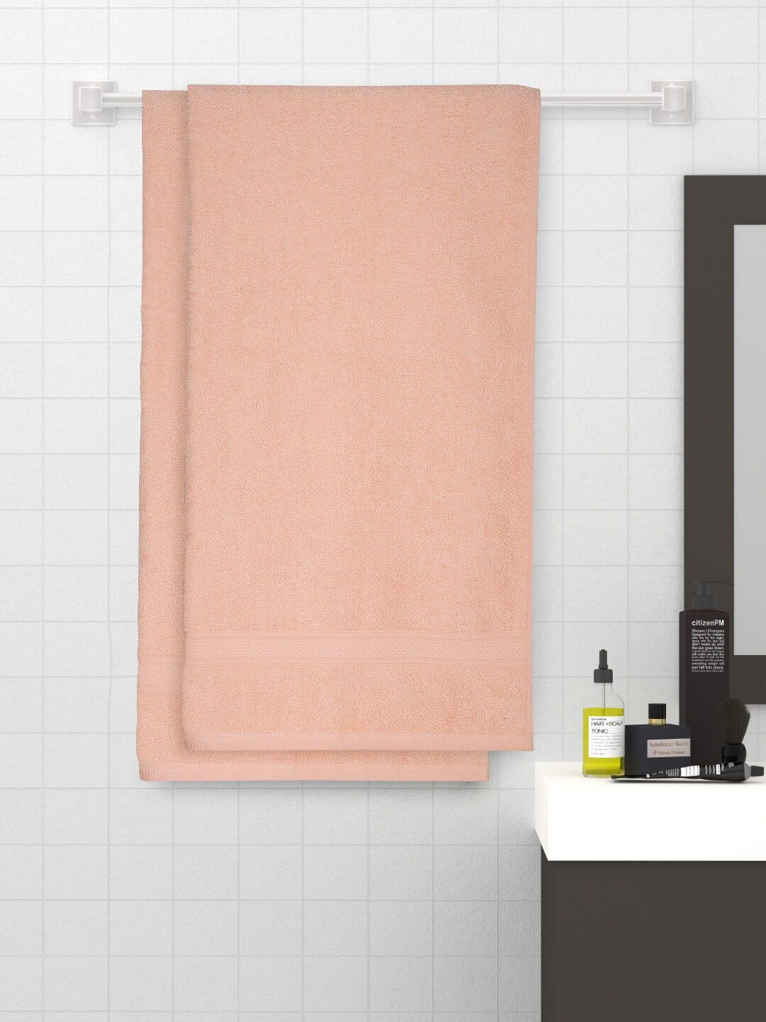 Raymond Home Peach Coloured Pack of 2 Solid 450 GSM Cotton Towel Price in India