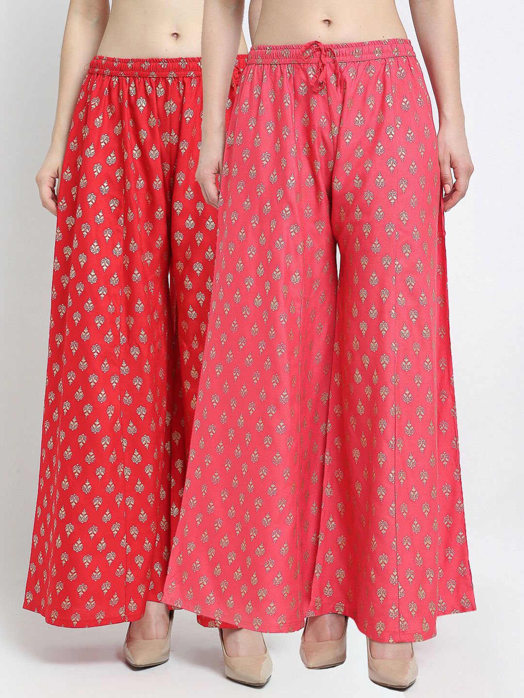 Jinfo Women Red & Pink Pack Of 2 Abstract Printed Flared Fit Palazzos Price in India