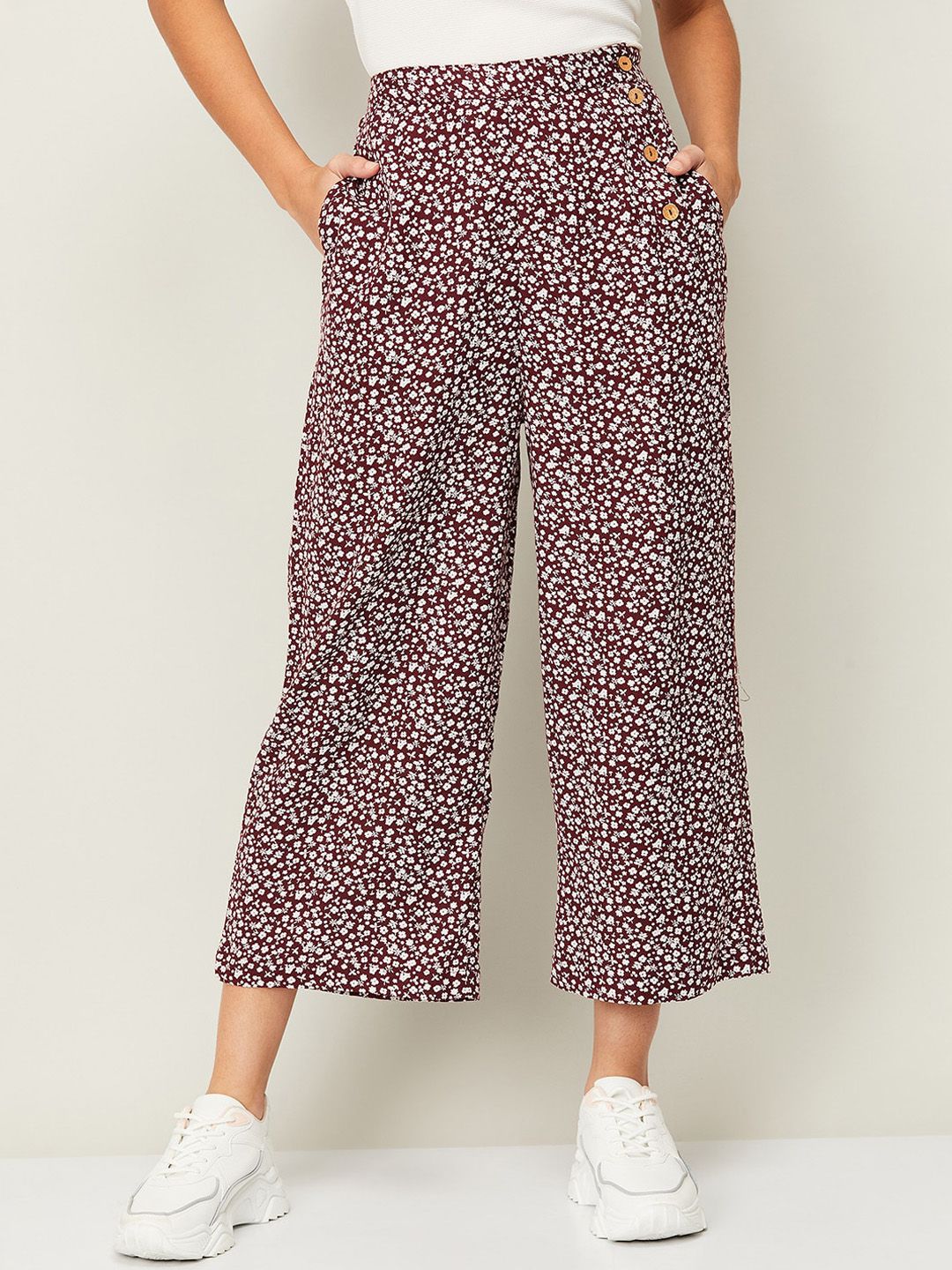 Ginger by Lifestyle Women Red Printed High-Rise Trousers Price in India