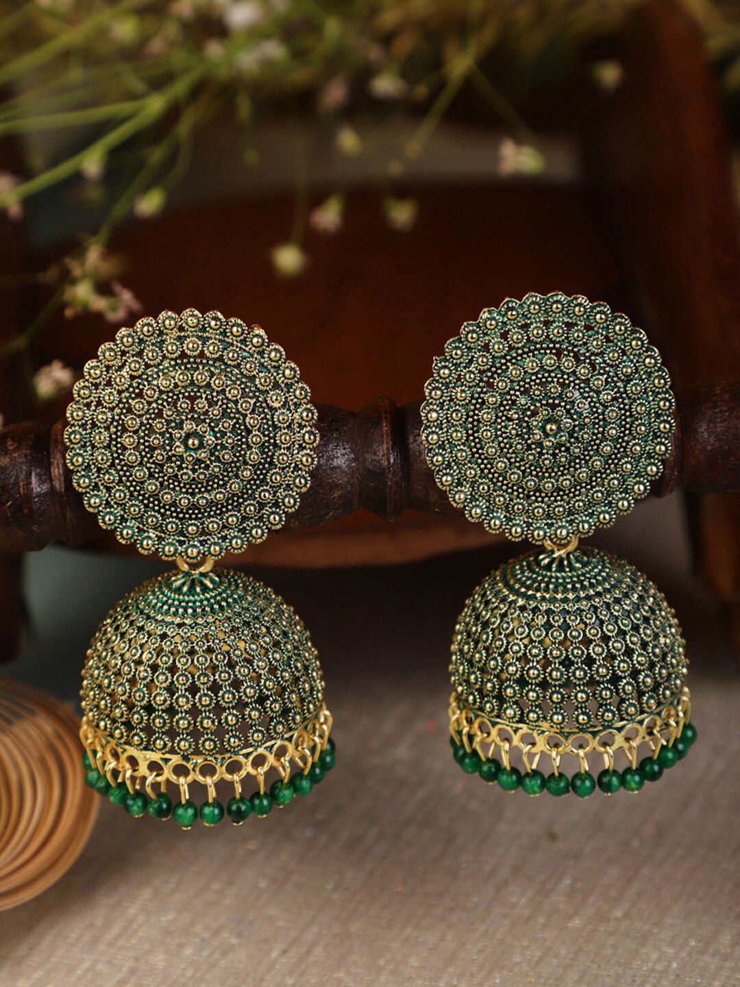 Shining Diva Green Gold Plated Contemporary Jhumkas Earrings Price in India