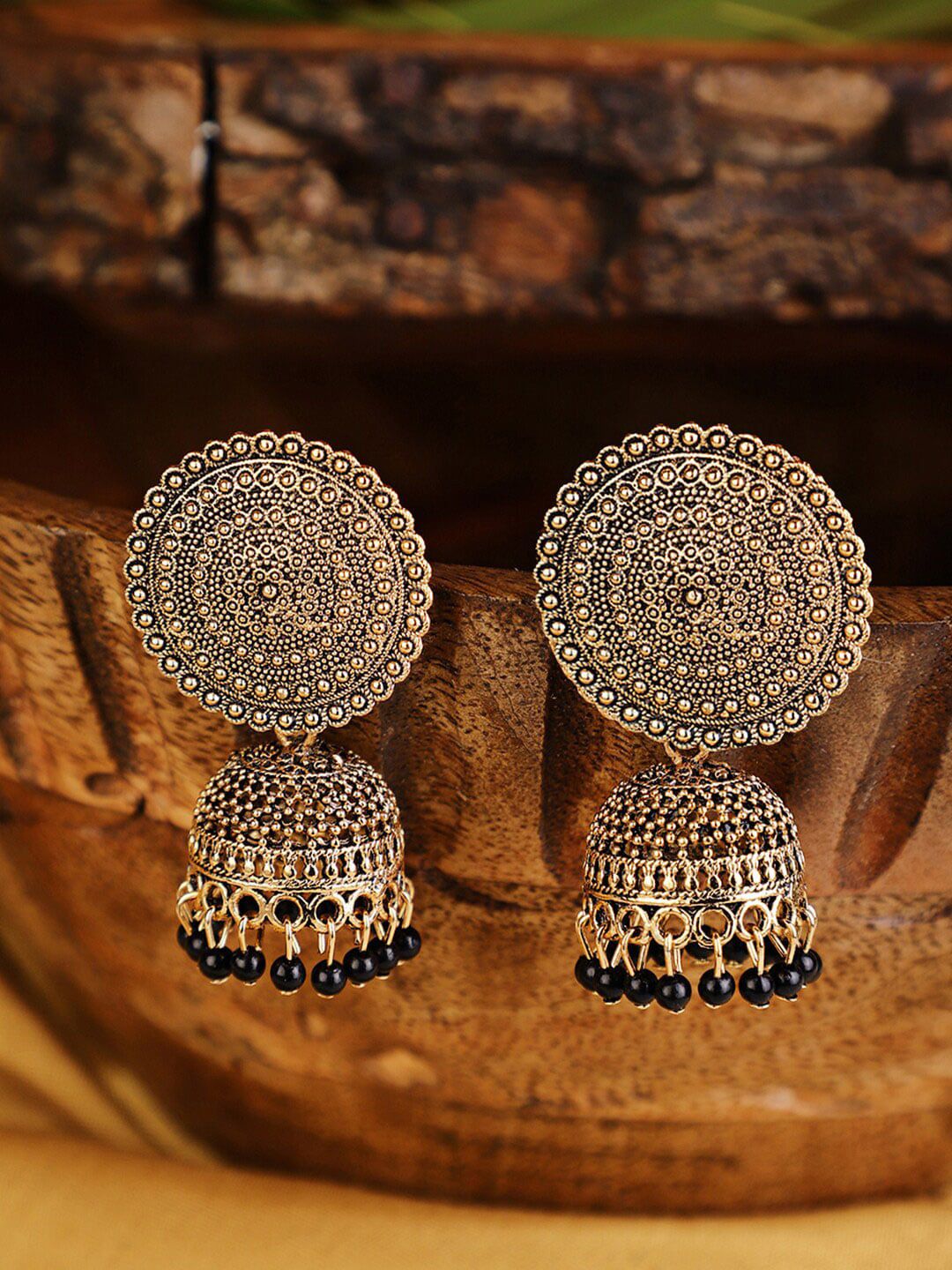 Shining Diva Gold-Plated Black Jhumkas Earrings Price in India