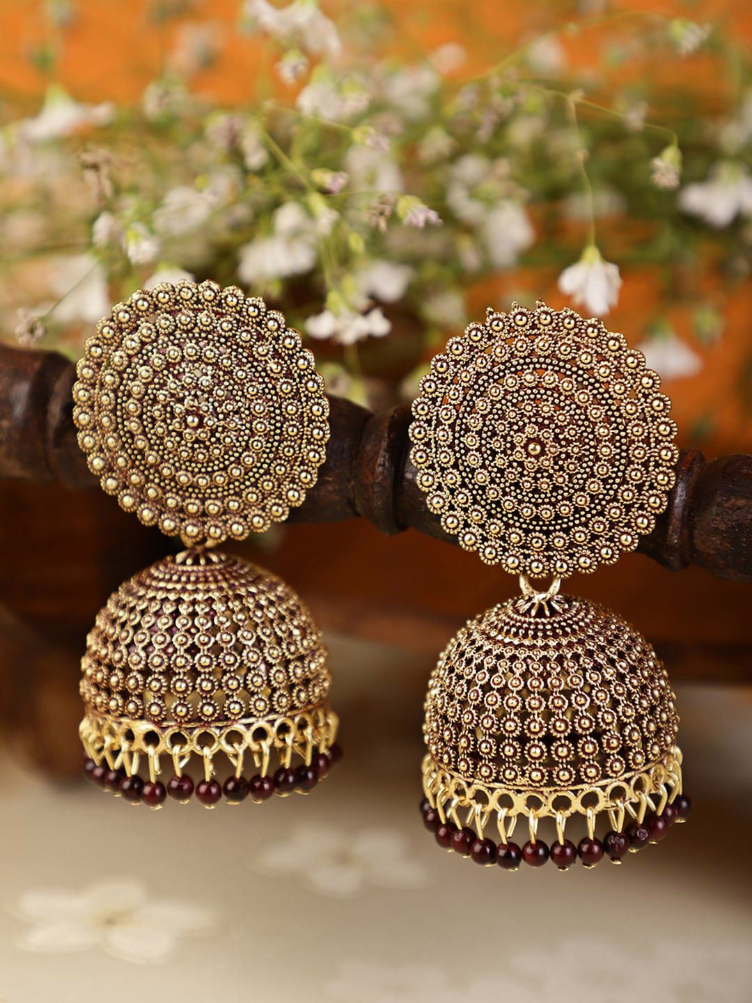 Shining Diva Brown Gold-Plated Contemporary Jhumkas Earrings Price in India