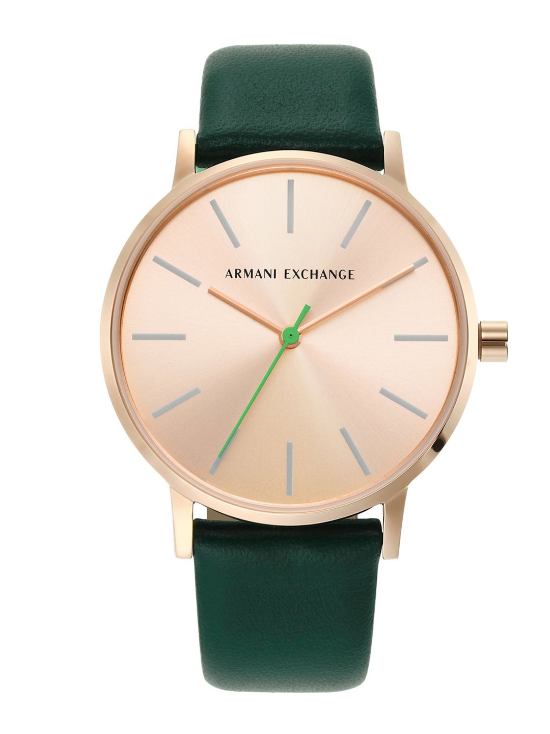 Armani Exchange Women Rose Gold-Toned Dial & Green Leather Straps Analogue Watch AX5577 Price in India