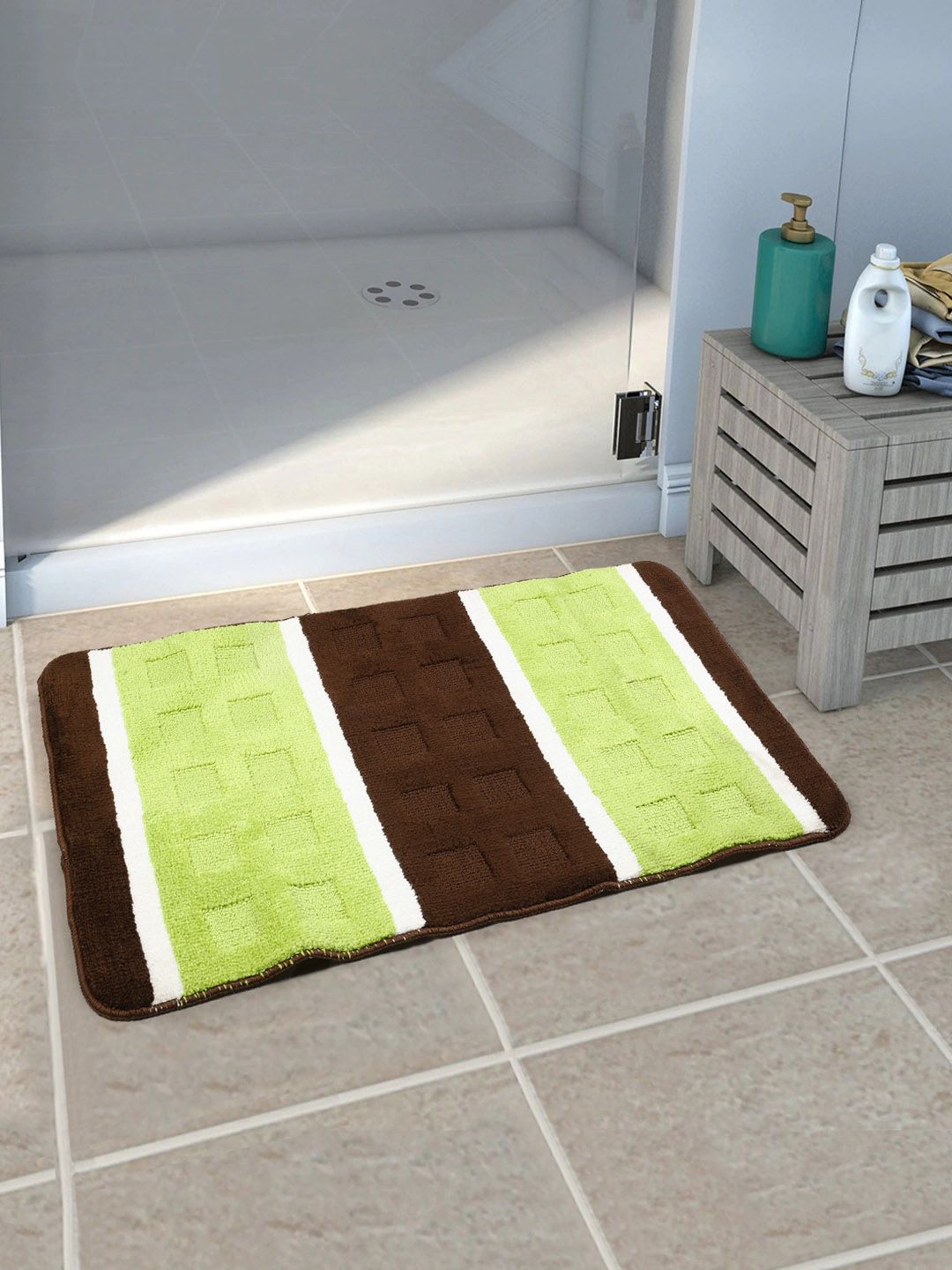 Saral Home Green & Brown Patterned Rectangular Bath Rug Price in India