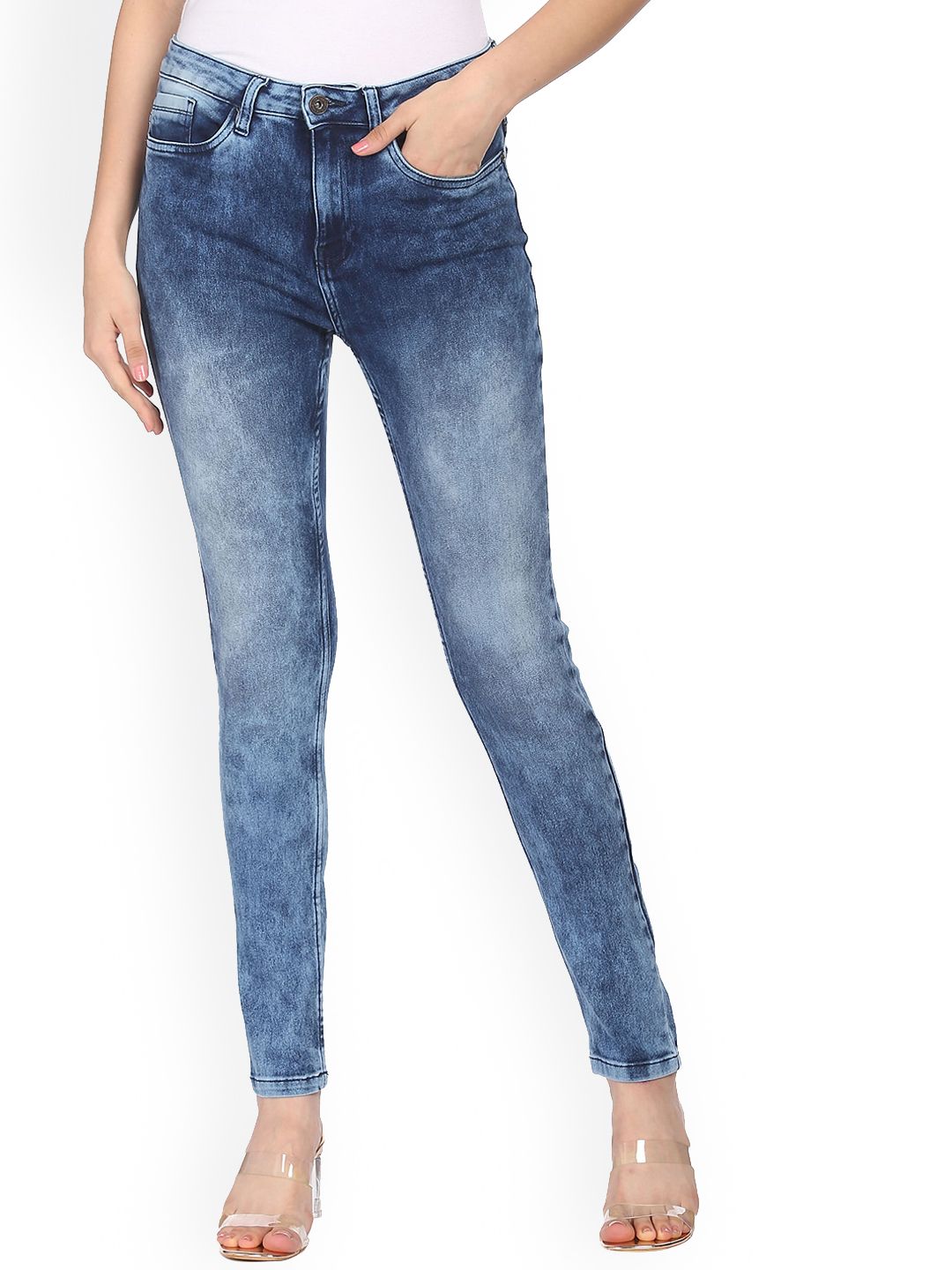 Sugr Women Blue Heavy Fade Acid Wash Jeans Price in India