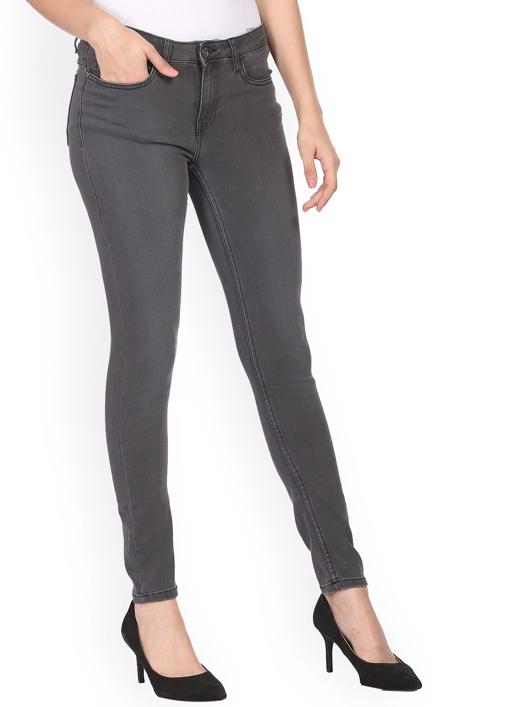 Sugr Women Grey Slim Fit Cotton Jeans Price in India