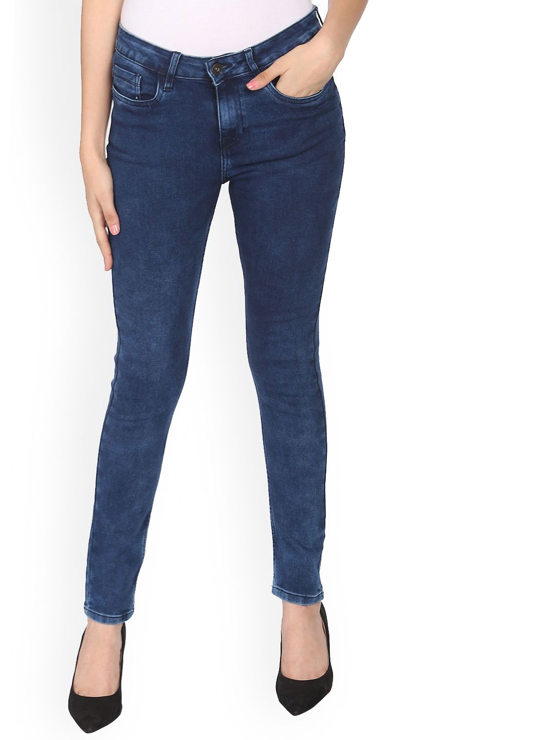 Sugr Women Blue Heavy Fade Mid-Rise Clean Look Cotton Jeans Price in India