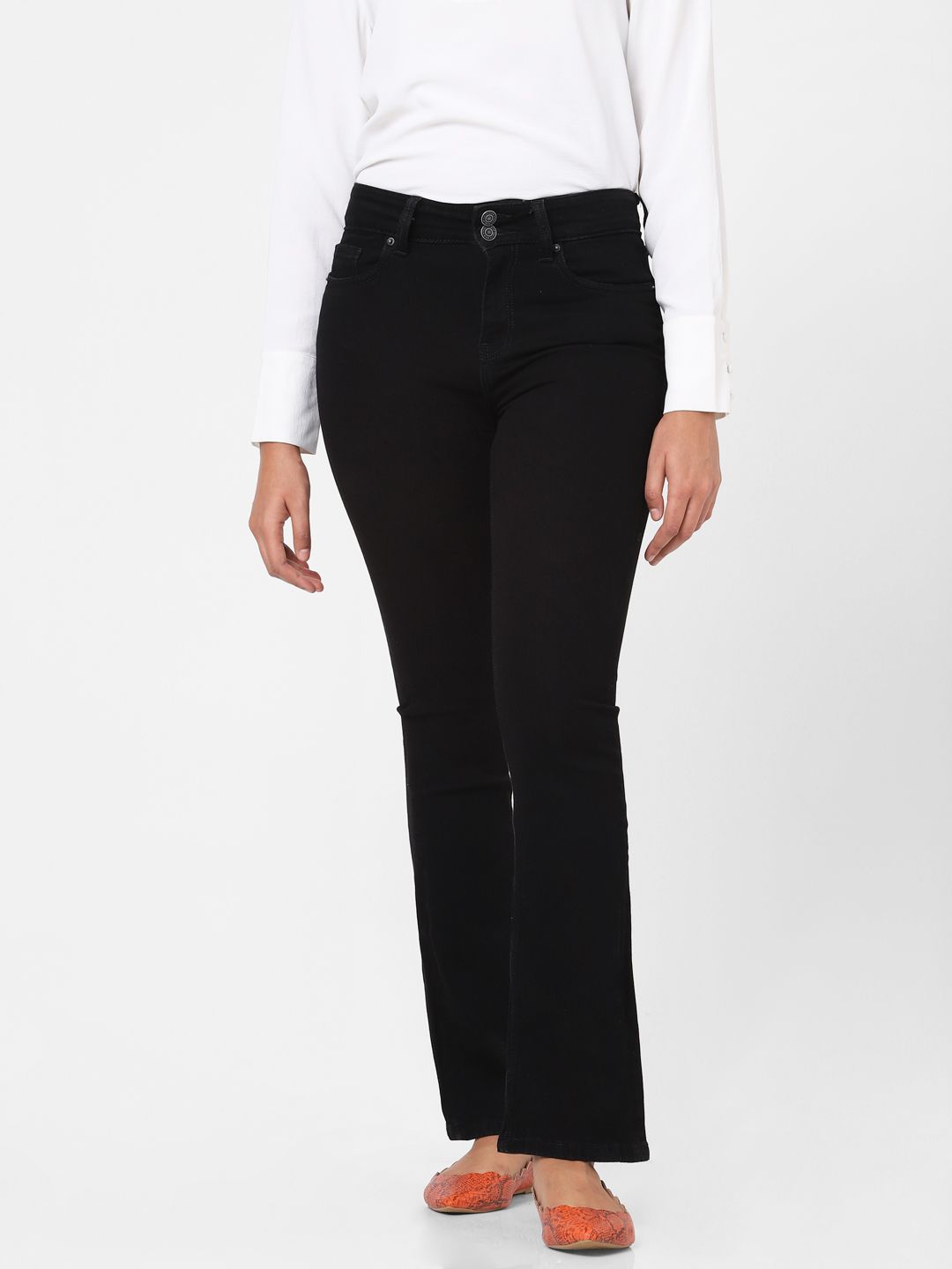 Vero Moda Women Black Bootcut High-Rise Stretchable Jeans Price in India