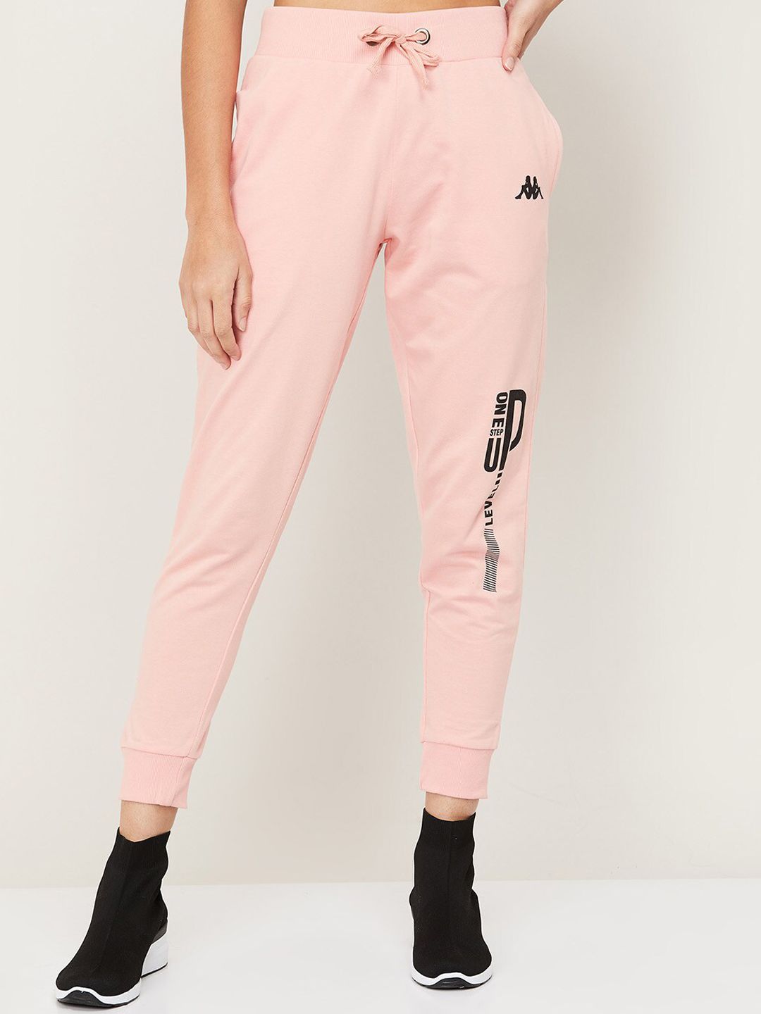 Kappa Women Pink & Black Solid Regular Fit Cotton Joggers Price in India