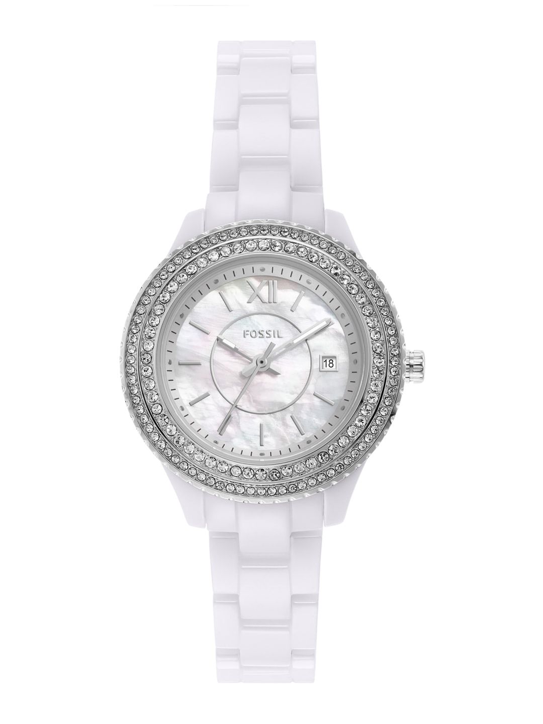 Fossil Women Multicoloured Embellished Dial & White Straps Analogue Watch CE1116 Price in India