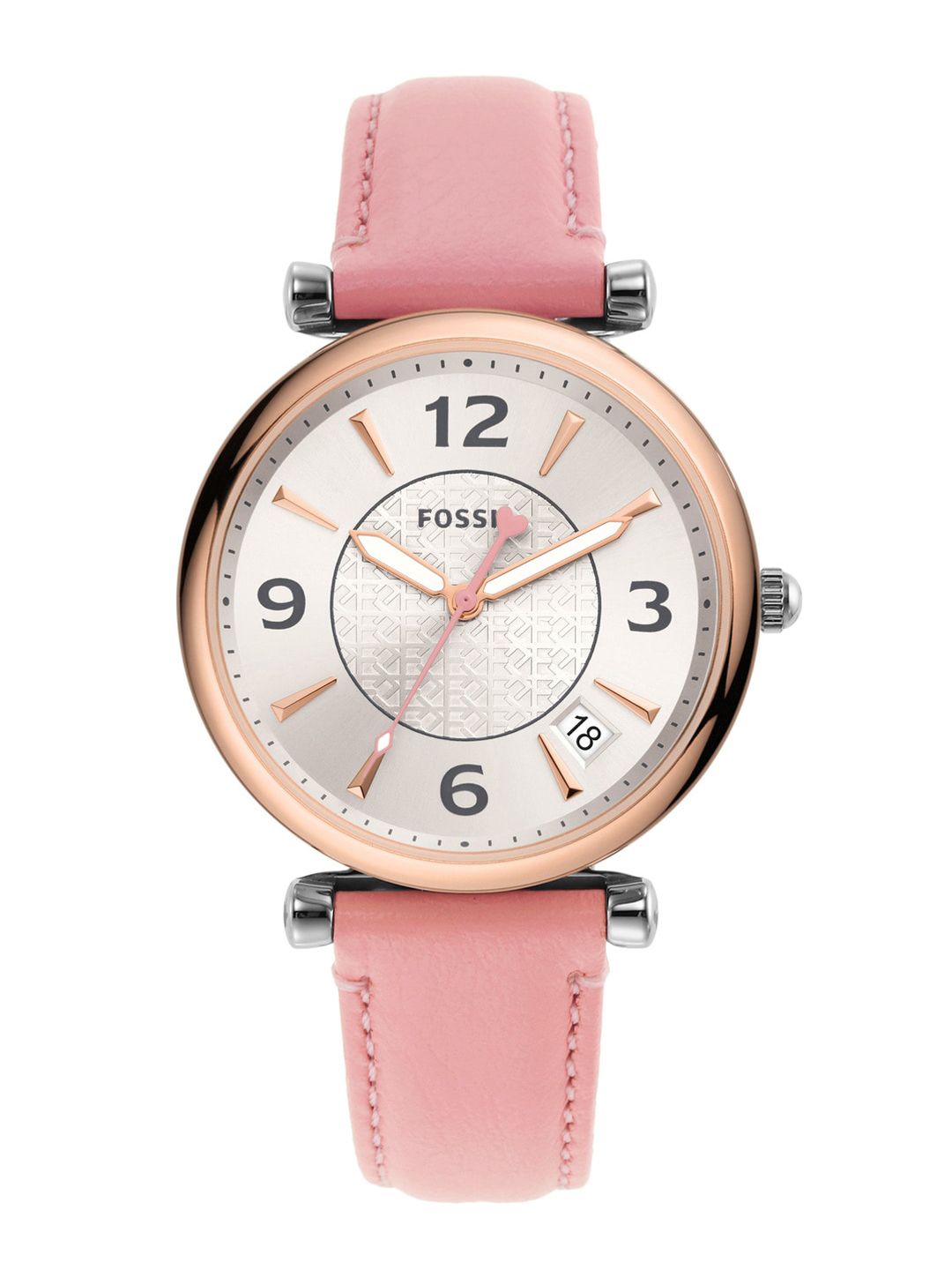 Fossil Women Silver-Toned Dial & Pink Leather Straps Analogue Watch ES5160 Price in India