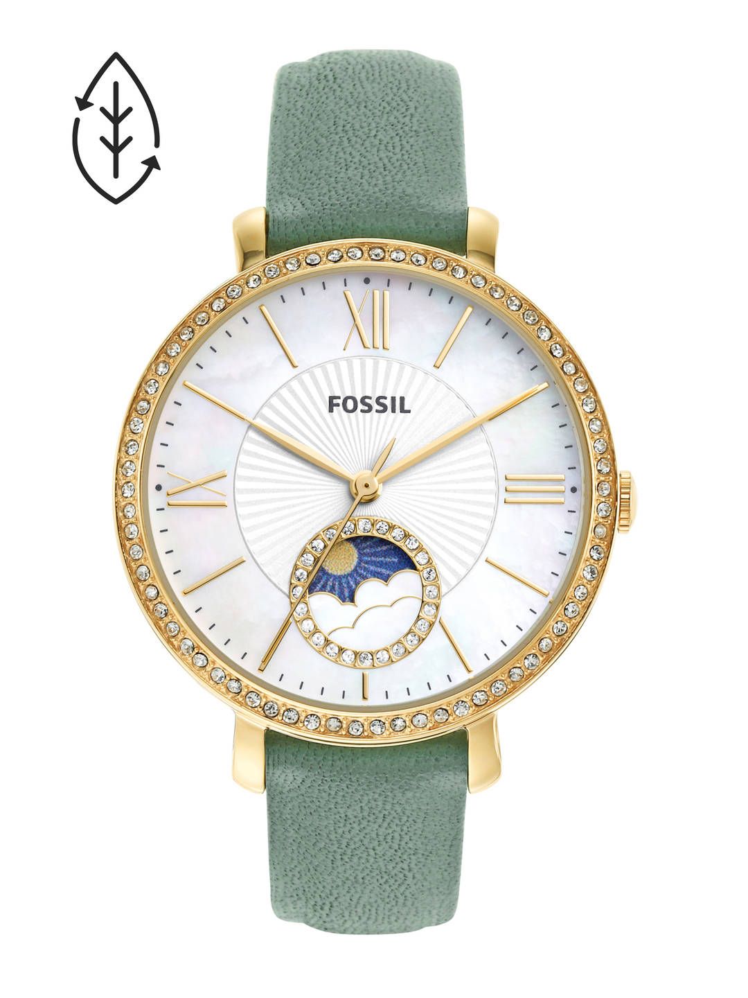 Fossil Women Silver-Toned Dial & Green Leather Straps Analogue Watch - ES5168 Price in India