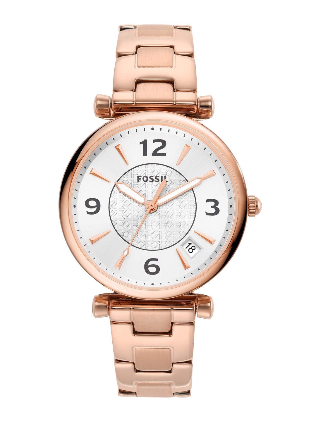 Fossil Women Silver-Toned Printed Dial & Rose Gold-Plated Stainless Steel Straps Analogue Watch ES5158 Price in India