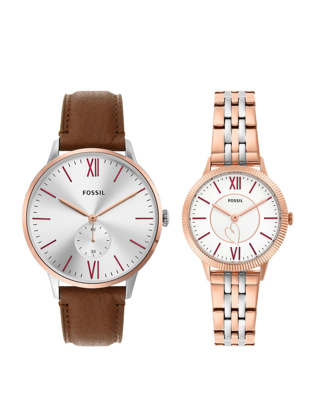 Fossil Women pack of 2 White Dial & Stainless Steel Straps Analogue Watch ES5176SET Price in India