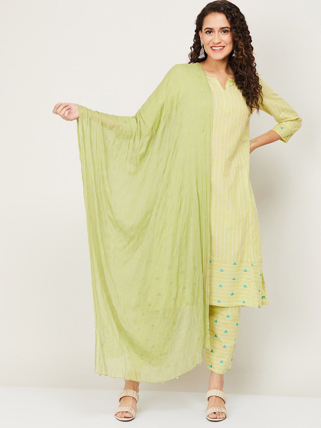 Melange by Lifestyle Lime Green Poly Chiffon Dupatta Price in India