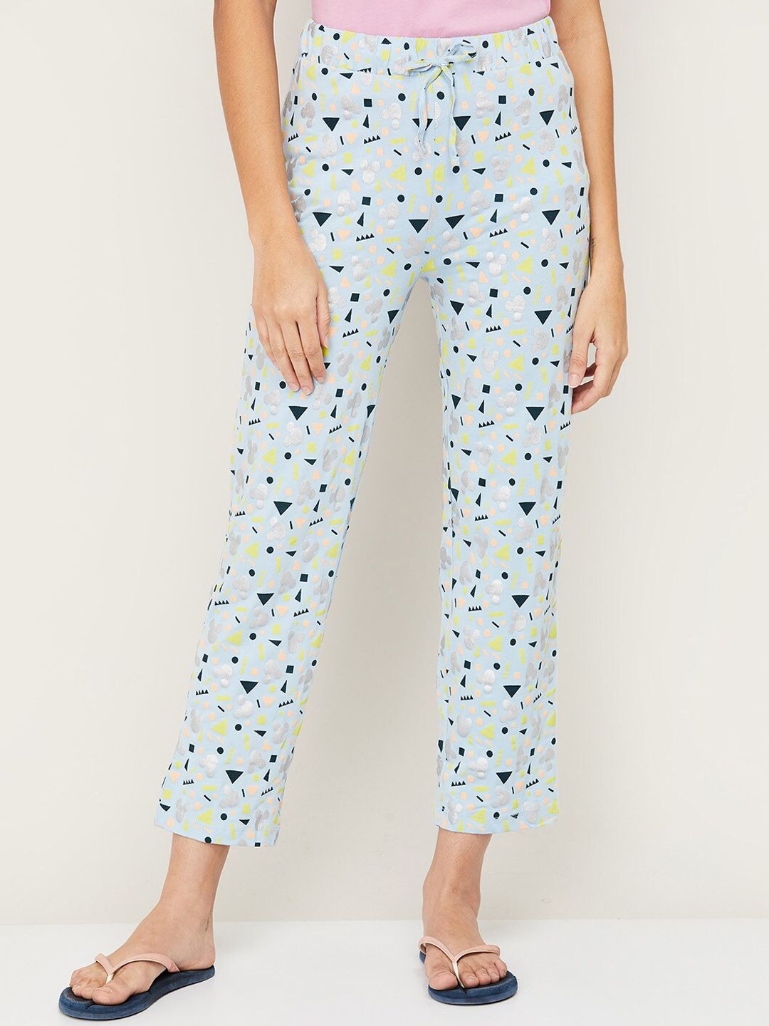 Ginger by Lifestyle Women Blue & White Mickey Mouse Printed Cotton Lounge Pants Price in India