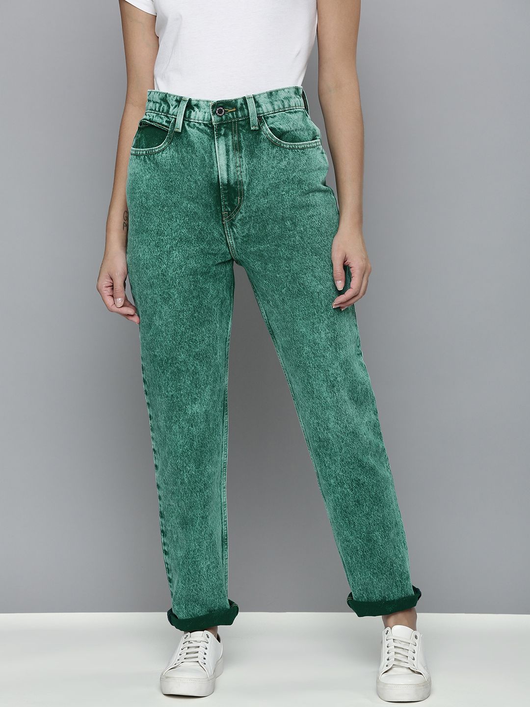 Levis X Deepika Padukone Women Green Straight Fit High-Rise Light Fade Jeans Price in India