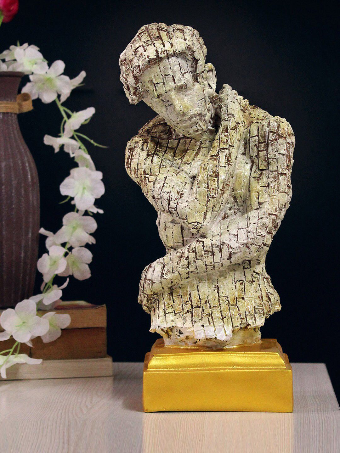 TIED RIBBONS Beige & Gold-Toned Man Sitting In Thinking Position Decorative Showpiece Price in India