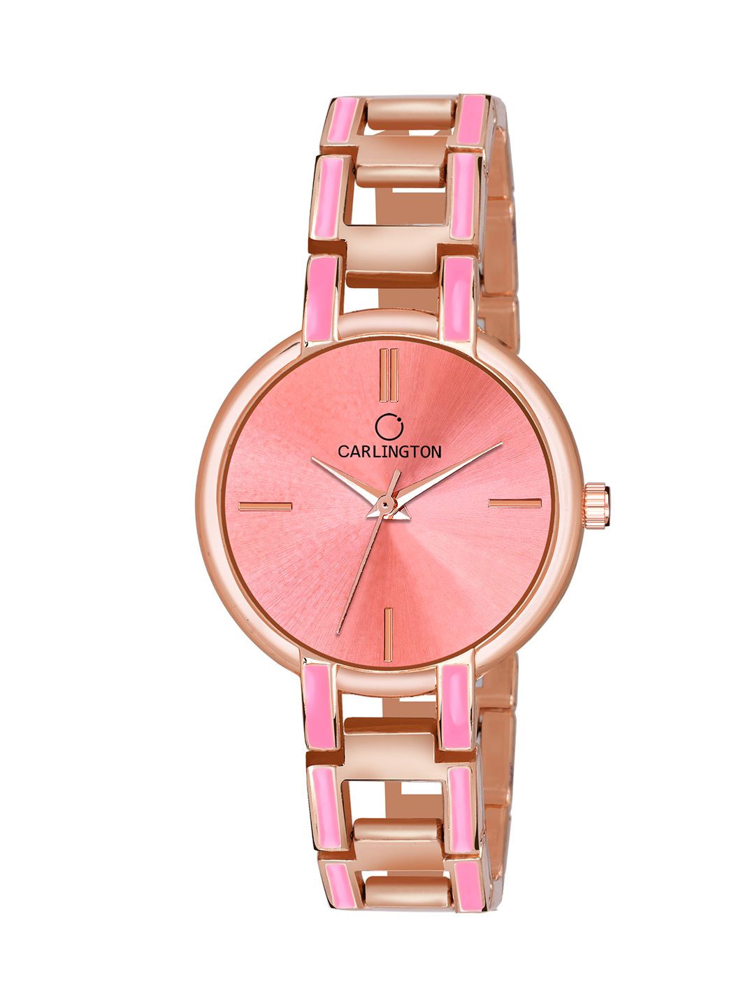CARLINGTON Women Pink Dial & Rose Gold Toned Stainless Steel Bracelet Style Straps Analogue Watch Price in India