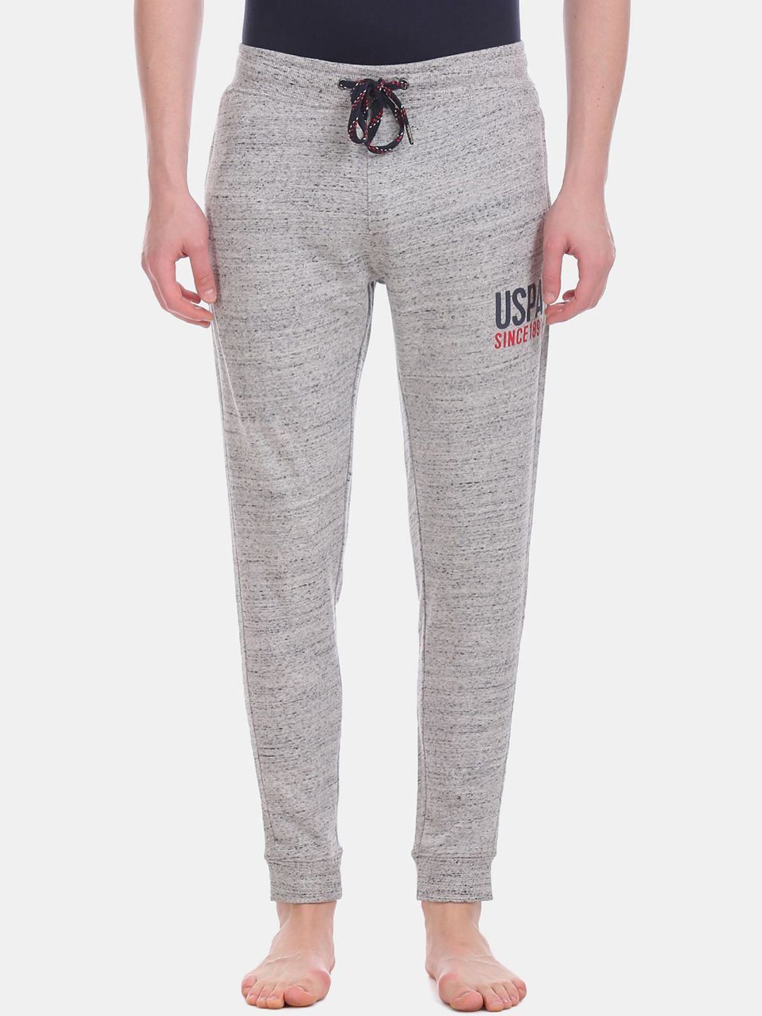 U.S. Polo Assn. Men Grey Melange Solid Lounge Pants