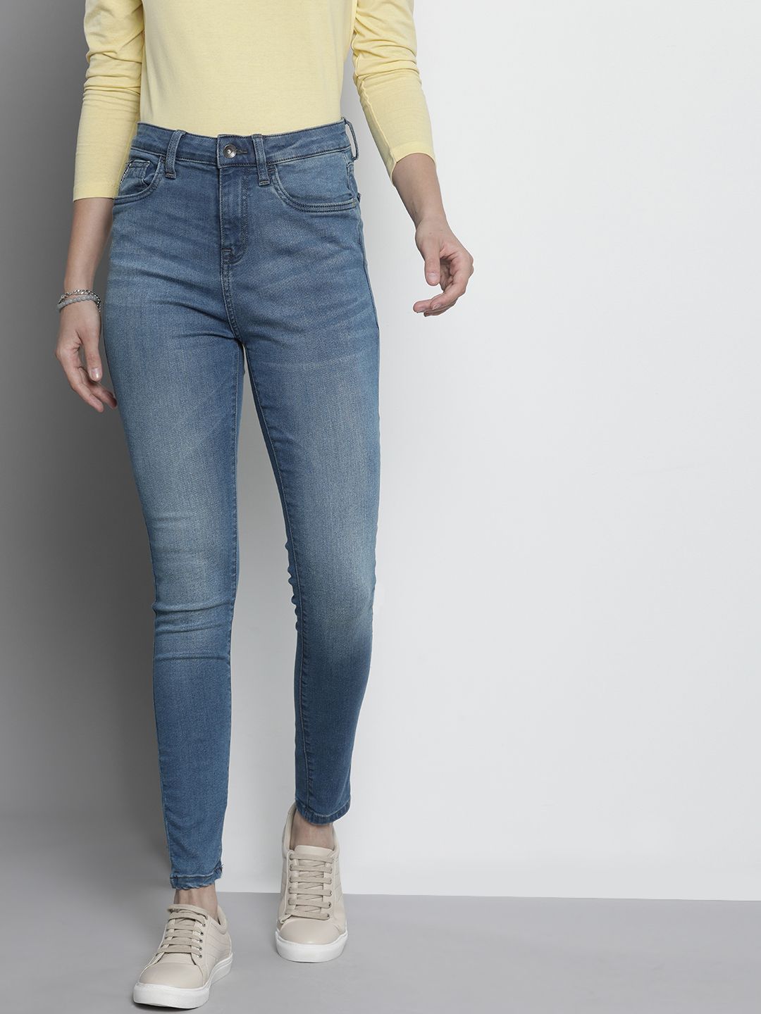 Nautica Women Blue Skinny Fit High-Rise Heavy Fade Stretchable Jeans Price in India