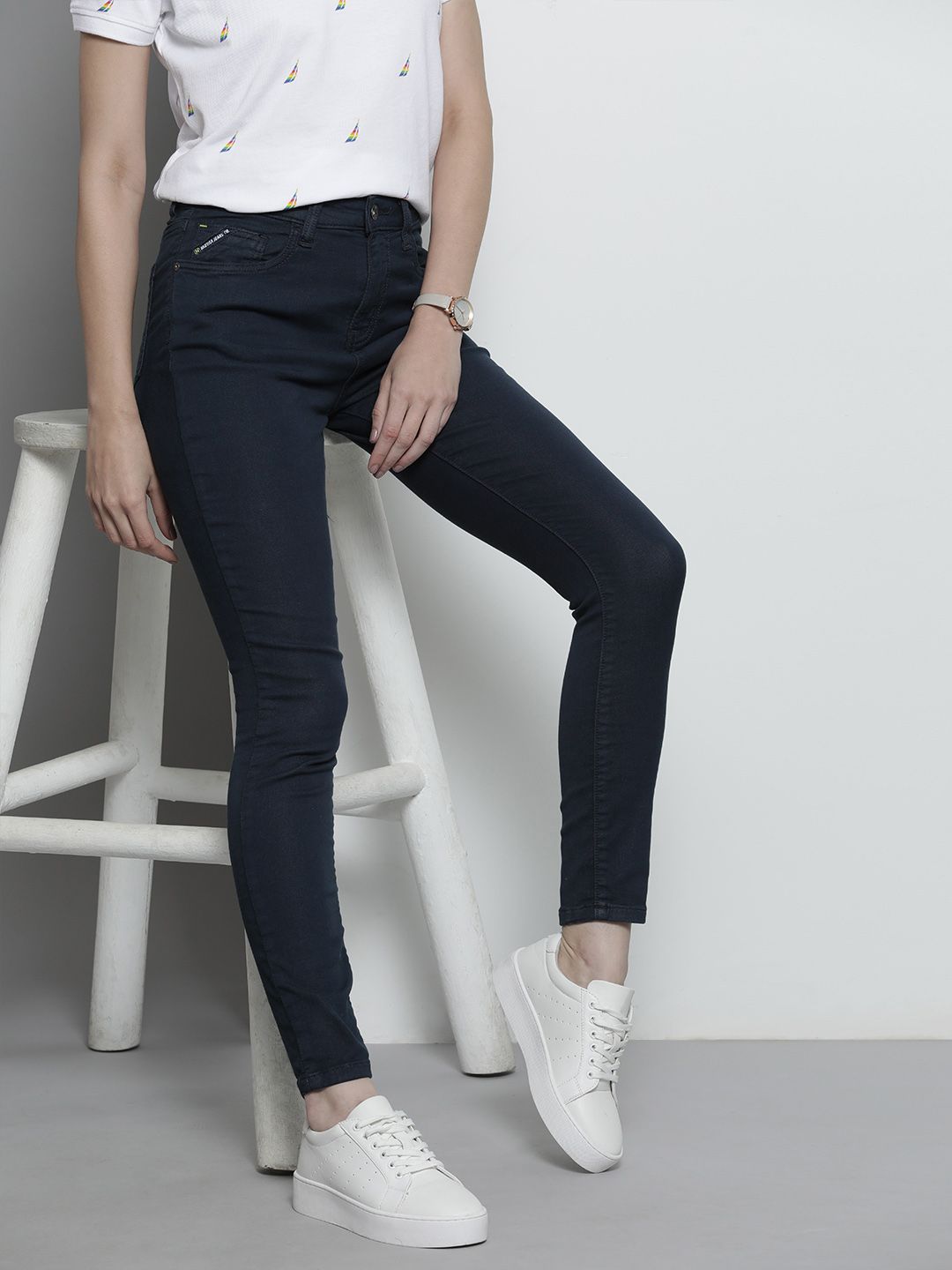 Nautica Women Navy Blue Slim Fit High-Rise Stretchable Jeans Price in India