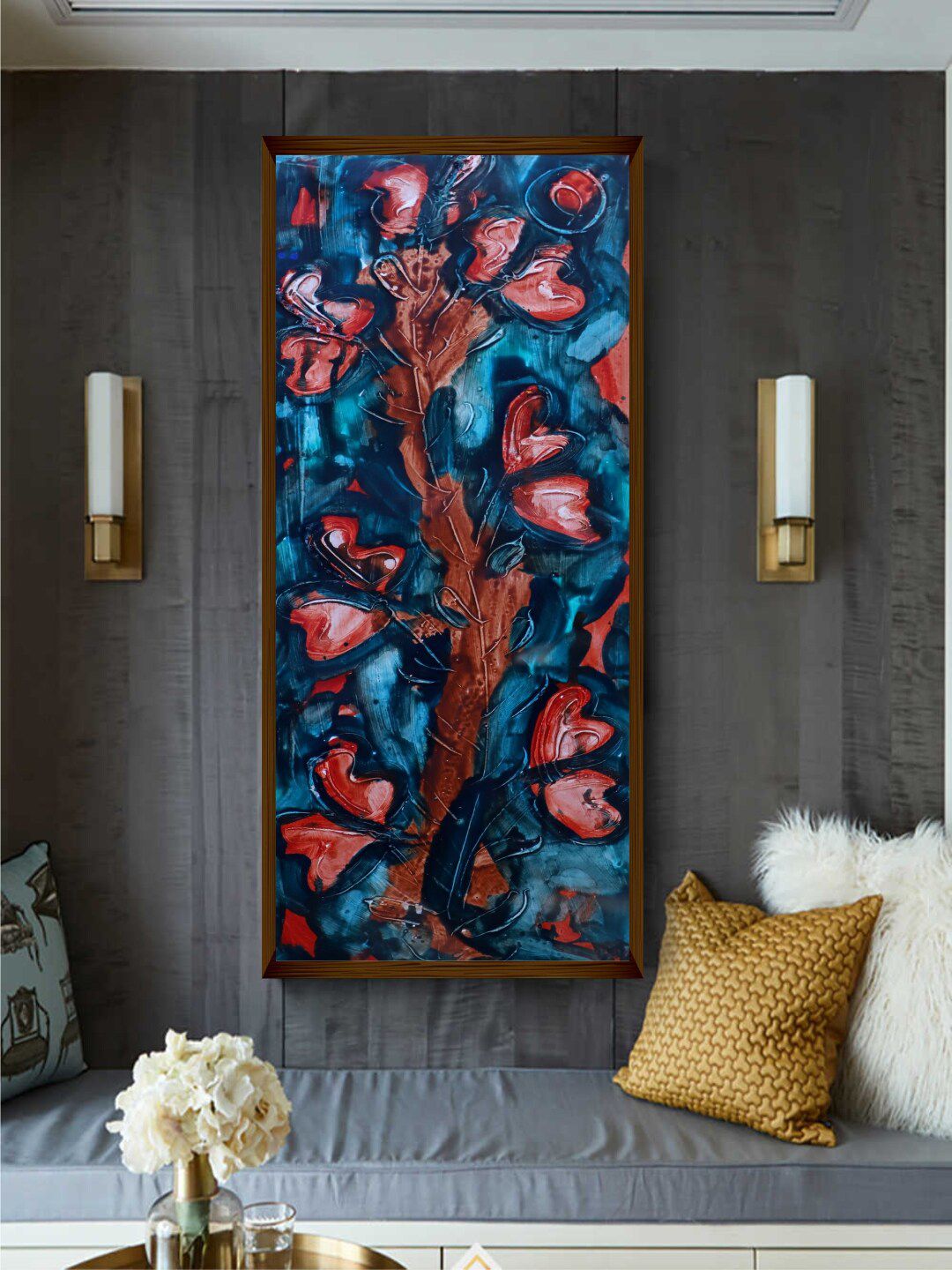 The Art House Blue & Brown Abstract Painted Canvas Wall Art Price in India