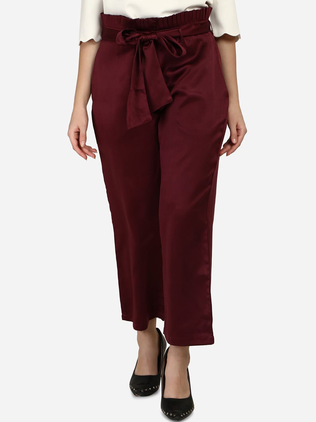 Smarty Pants Woman Burgundy Relaxed Straight Leg Trousers Price in India
