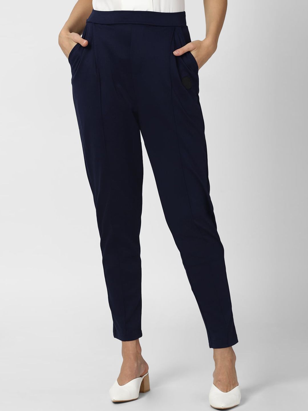 Van Heusen Woman Women Navy Blue Pleated Formal Trousers Price in India