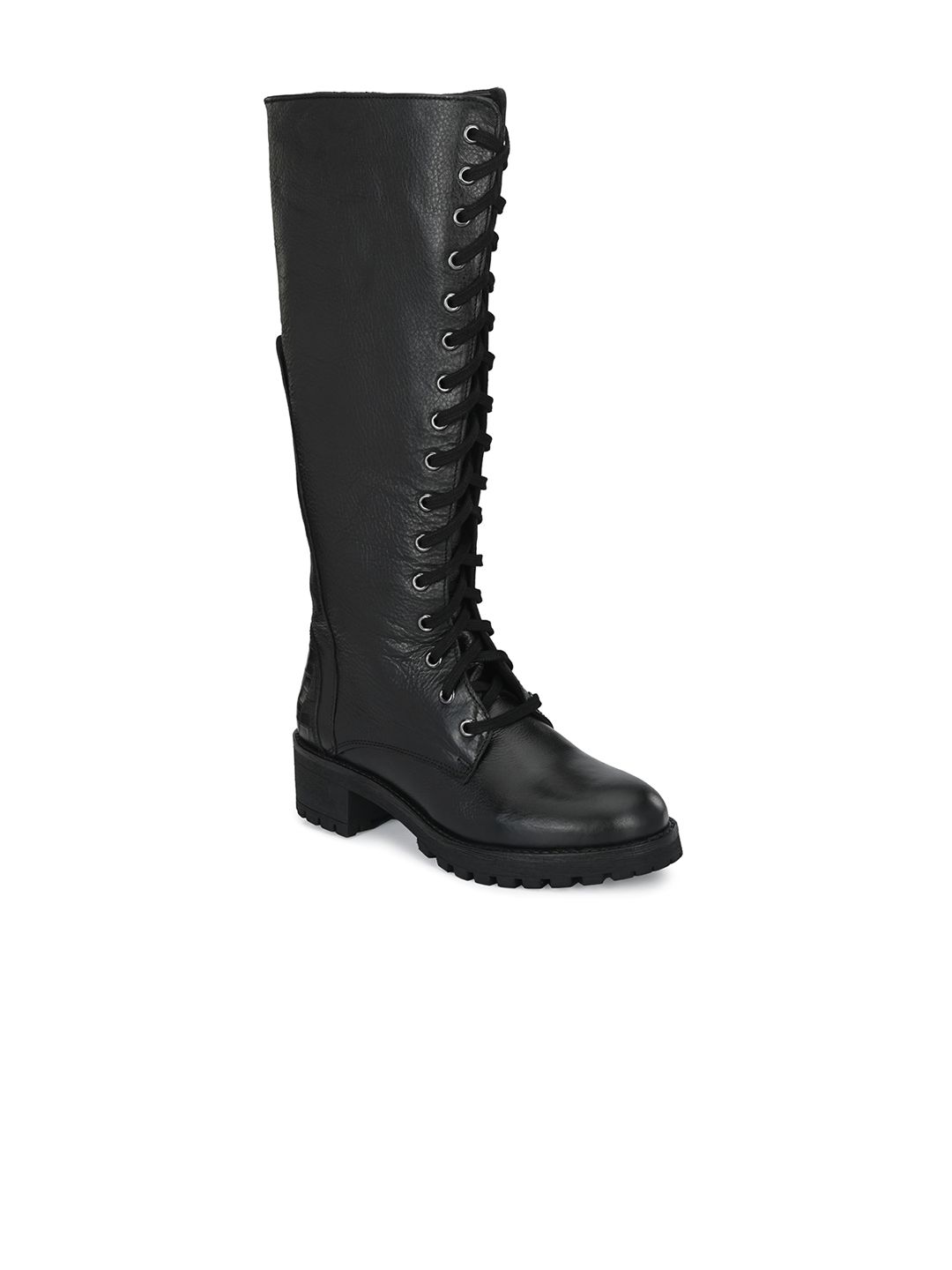 Delize Black Leather Party High-Top Block Heeled Boots Price in India