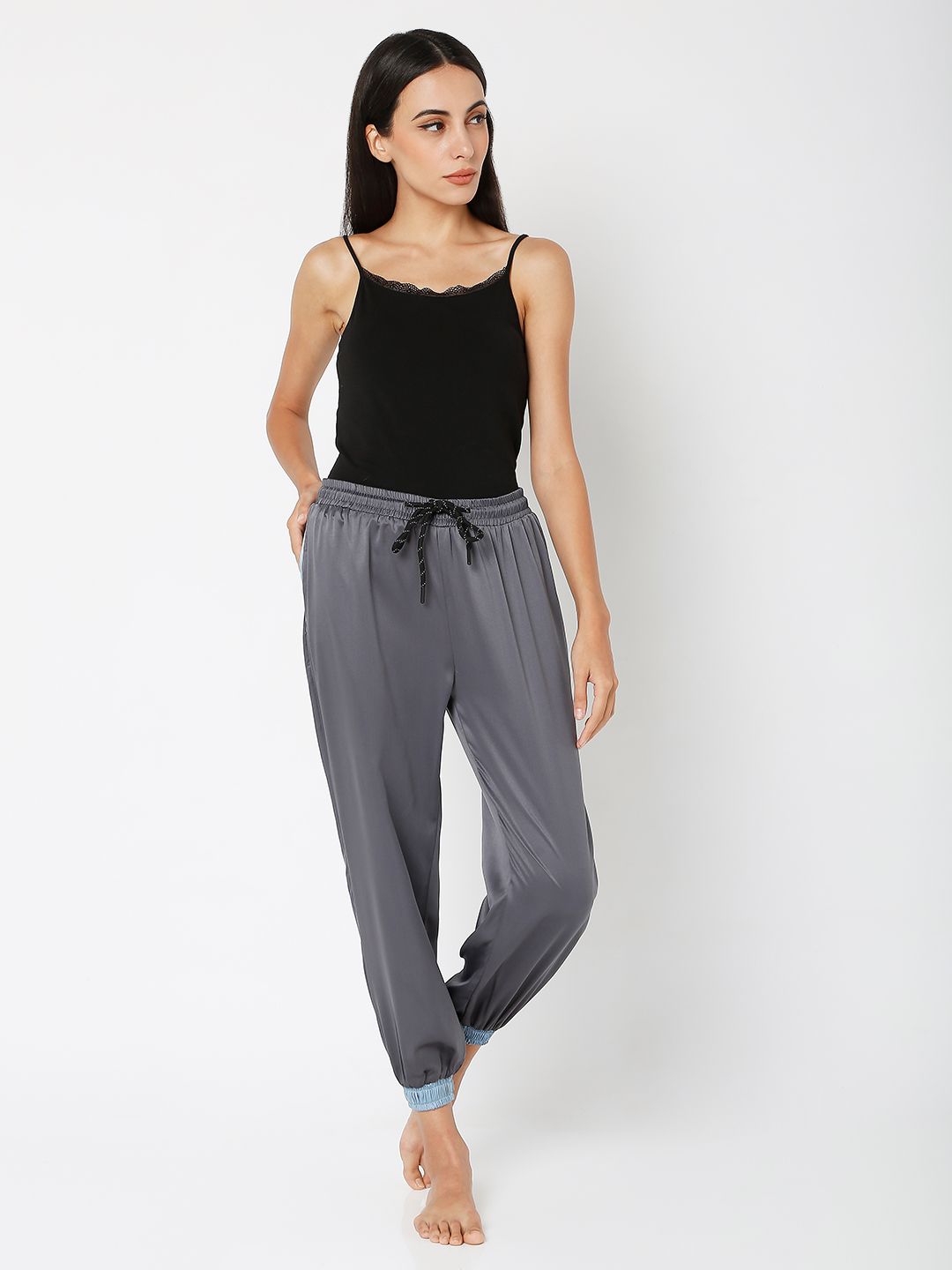 Smarty Pants Women Grey Solid Satin Joggers Price in India